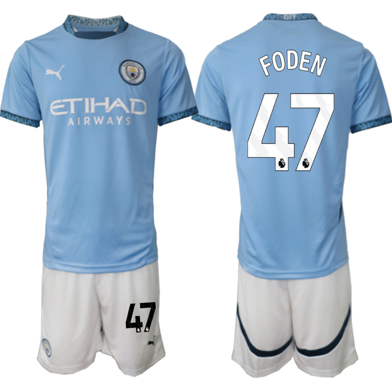 Men 2024-2025 Club Manchester City home blue 47 Soccer Jersey